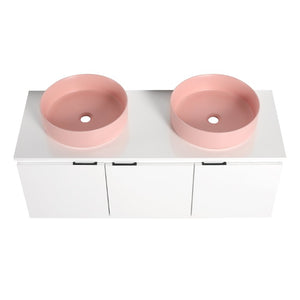 English Elm 48 Inch Floating Bathroom Vanity with Ceramic Sinks Soft Close Doors Modern Bath 48 inches W999S00241