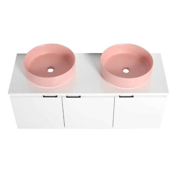 English Elm 48 Inch Floating Bathroom Vanity with Ceramic Sinks Soft Close Doors Modern Bath 48 inches W999S00241