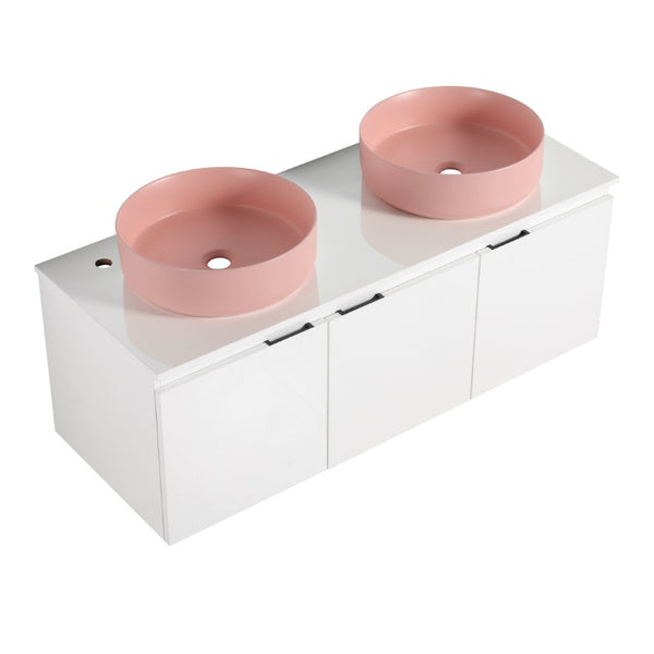 English Elm 48 Inch Floating Bathroom Vanity with Ceramic Sinks Soft Close Doors Modern Bath 48 inches W999S00241