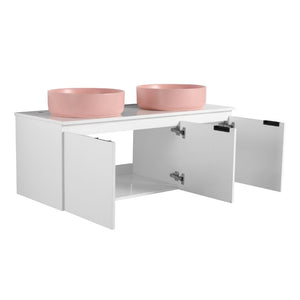 English Elm 48 Inch Floating Bathroom Vanity with Ceramic Sinks Soft Close Doors Modern Bath 48 inches W999S00241