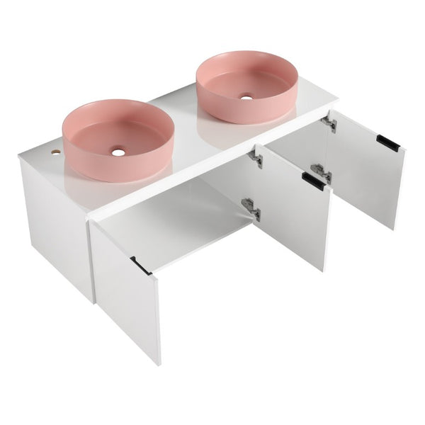 English Elm 48 Inch Floating Bathroom Vanity with Ceramic Sinks Soft Close Doors Modern Bath 48 inches W999S00241