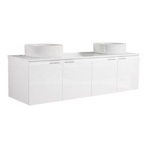 English Elm 48 Inch Floating Bathroom Vanity with Ceramic Sinks Soft Close Doors Modern Bath 60 inches - A W999S00244