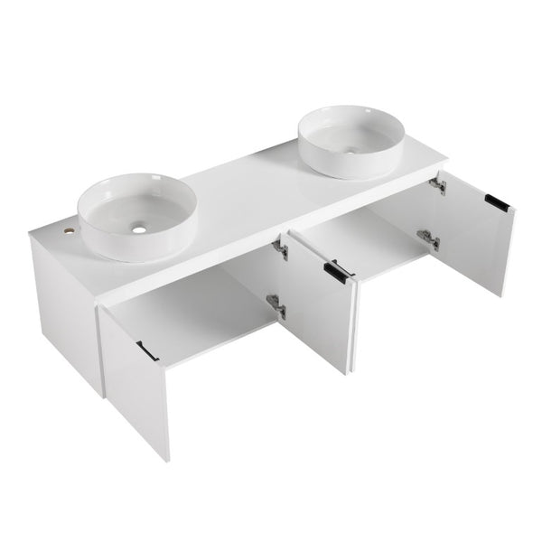 English Elm 48 Inch Floating Bathroom Vanity with Ceramic Sinks Soft Close Doors Modern Bath 60 inches - A W999S00244