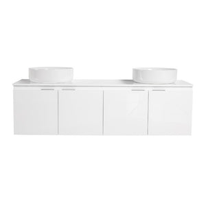 English Elm 48 Inch Floating Bathroom Vanity with Ceramic Sinks Soft Close Doors Modern Bath 60 inches - A W999S00244