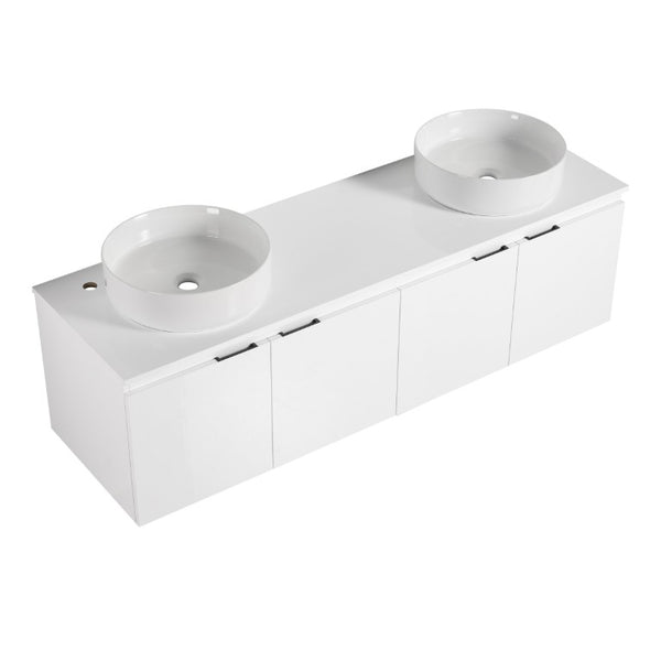 English Elm 48 Inch Floating Bathroom Vanity with Ceramic Sinks Soft Close Doors Modern Bath 60 inches - A W999S00244