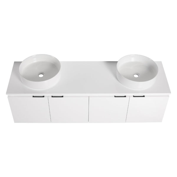 English Elm 48 Inch Floating Bathroom Vanity with Ceramic Sinks Soft Close Doors Modern Bath 60 inches - A W999S00244