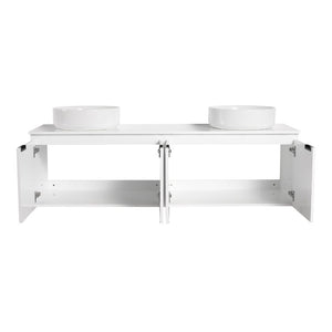 English Elm 48 Inch Floating Bathroom Vanity with Ceramic Sinks Soft Close Doors Modern Bath 60 inches - A W999S00244