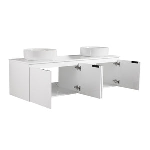 English Elm 48 Inch Floating Bathroom Vanity with Ceramic Sinks Soft Close Doors Modern Bath 60 inches - A W999S00244