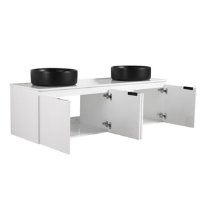 English Elm 48 Inch Floating Bathroom Vanity with Ceramic Sinks Soft Close Doors Modern Bath 60 inches - B W999S00245