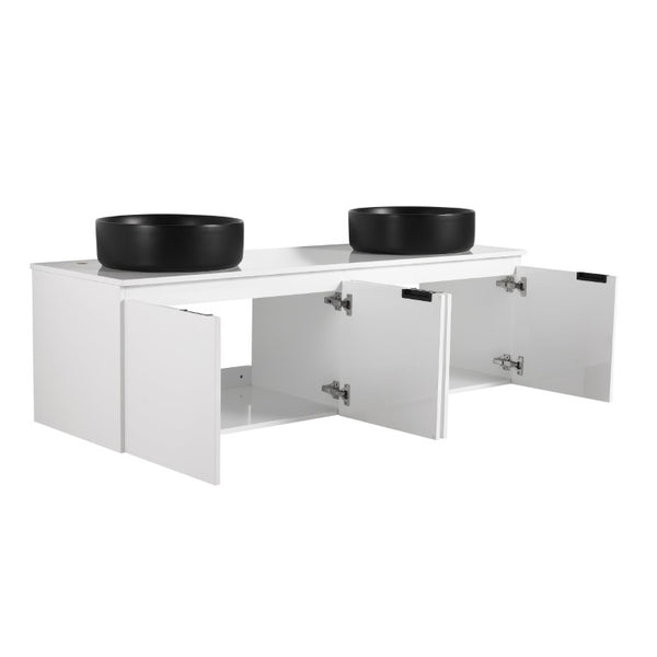 English Elm 48 Inch Floating Bathroom Vanity with Ceramic Sinks Soft Close Doors Modern Bath 60 inches - B W999S00245