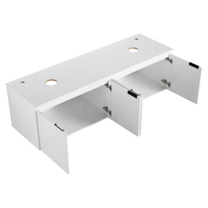 English Elm 48 Inch Floating Bathroom Vanity with Ceramic Sinks Soft Close Doors Modern Bath 60 inches - B W999S00245