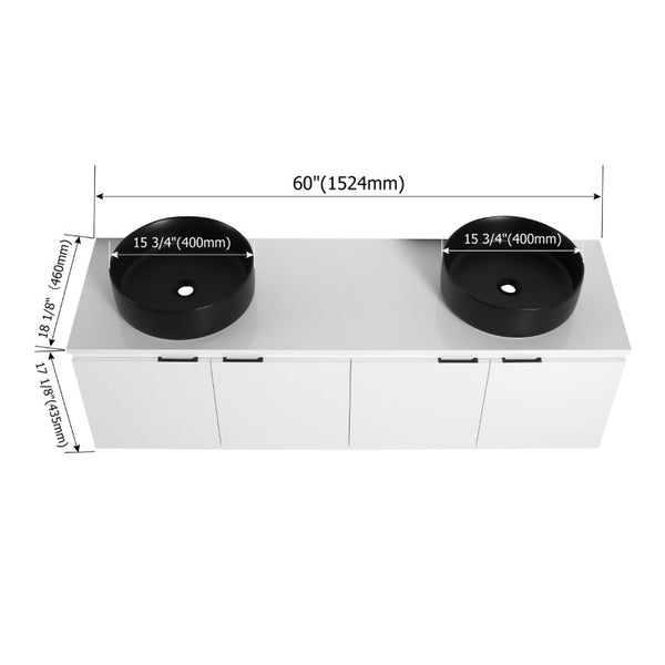 English Elm 48 Inch Floating Bathroom Vanity with Ceramic Sinks Soft Close Doors Modern Bath 60 inches - B W999S00245