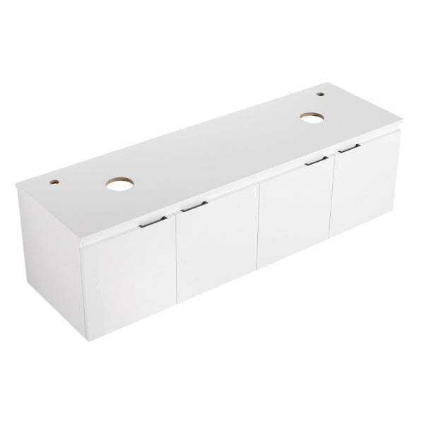 English Elm 48 Inch Floating Bathroom Vanity with Ceramic Sinks Soft Close Doors Modern Bath 60 inches - B W999S00245