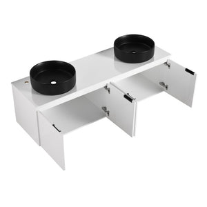 English Elm 48 Inch Floating Bathroom Vanity with Ceramic Sinks Soft Close Doors Modern Bath 60 inches - B W999S00245