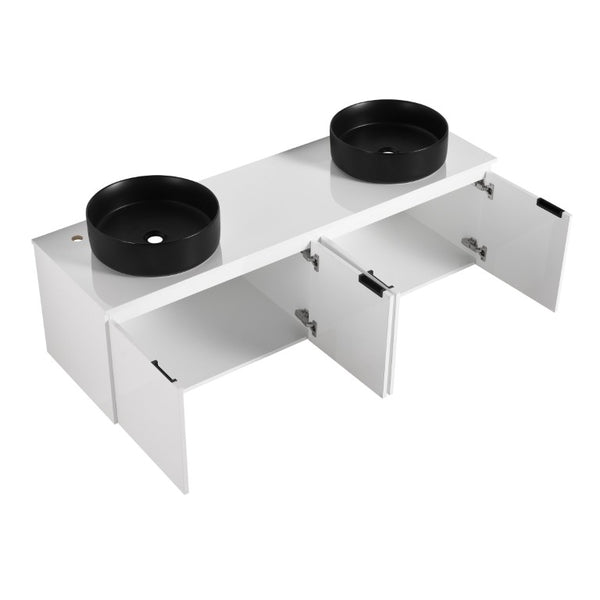 English Elm 48 Inch Floating Bathroom Vanity with Ceramic Sinks Soft Close Doors Modern Bath 60 inches - B W999S00245