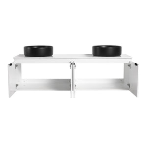 English Elm 48 Inch Floating Bathroom Vanity with Ceramic Sinks Soft Close Doors Modern Bath 60 inches - B W999S00245