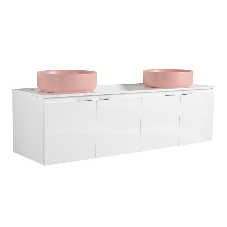 English Elm 60 Inch Wall Mounted Floating Bathroom Vanity with Dual Ceramic Sinks and Soft Close Doors W999S00247