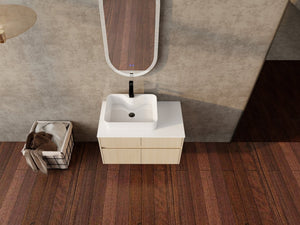 English Elm 32 Inch Floating Bathroom Vanity with Hand-Painted Ceramic Basin and Soft Close Storage White Oak W999S00453