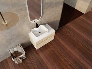 English Elm 32 Inch Floating Bathroom Vanity with Hand-Painted Ceramic Basin and Soft Close Storage White Oak W999S00453