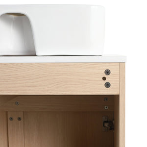 English Elm 32 Inch Floating Bathroom Vanity with Hand-Painted Ceramic Basin and Soft Close Storage White Oak W999S00453