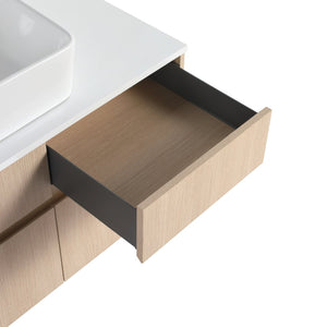 English Elm 32 Inch Floating Bathroom Vanity with Hand-Painted Ceramic Basin and Soft Close Storage White Oak W999S00453