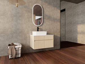 English Elm 32 Inch Floating Bathroom Vanity with Hand-Painted Ceramic Basin and Soft Close Storage White Oak W999S00453
