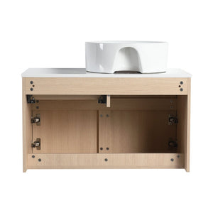 English Elm 32 Inch Floating Bathroom Vanity with Ceramic Basin Soft Close Doors Wood Grain W999S00454