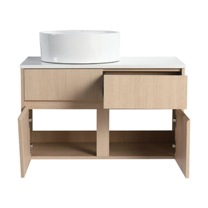English Elm 32 Inch Floating Bathroom Vanity with Ceramic Basin Soft Close Doors Wood Grain W999S00454