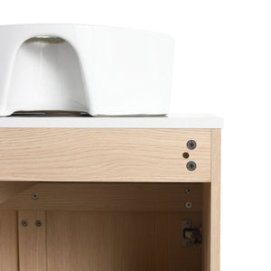 English Elm 32 Inch Floating Bathroom Vanity with Ceramic Basin Soft Close Doors Wood Grain W999S00454