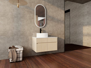 English Elm 32 Inch Floating Bathroom Vanity with Ceramic Basin Soft Close Doors Wood Grain W999S00454