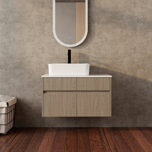 English Elm 32 Inch Floating Bathroom Vanity with Hand-Painted Ceramic Basin and Soft Close Storage Bouguer Walnut W999S00455