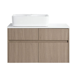 English Elm 32 Inch Floating Bathroom Vanity with Hand-Painted Ceramic Basin and Soft Close Storage Bouguer Walnut W999S00455