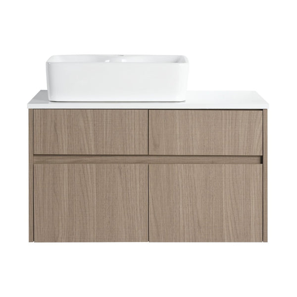 English Elm 32 Inch Floating Bathroom Vanity with Hand-Painted Ceramic Basin and Soft Close Storage Bouguer Walnut W999S00455