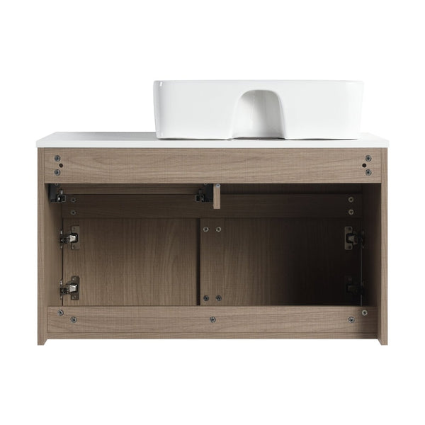 English Elm 32 Inch Floating Bathroom Vanity with Hand-Painted Ceramic Basin and Soft Close Storage Bouguer Walnut W999S00455