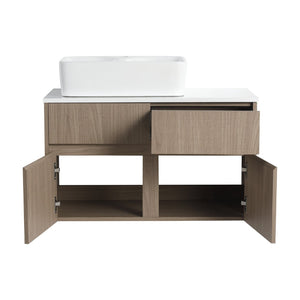 English Elm 32 Inch Floating Bathroom Vanity with Hand-Painted Ceramic Basin and Soft Close Storage Bouguer Walnut W999S00455