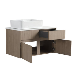 English Elm 32 Inch Floating Bathroom Vanity with Hand-Painted Ceramic Basin and Soft Close Storage Bouguer Walnut W999S00455