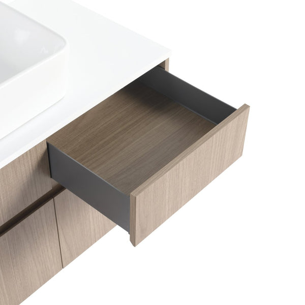English Elm 32 Inch Floating Bathroom Vanity with Hand-Painted Ceramic Basin and Soft Close Storage Bouguer Walnut W999S00455