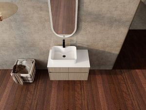 English Elm 32 Inch Floating Bathroom Vanity with Hand-Painted Ceramic Basin and Soft Close Storage Bouguer Walnut W999S00455