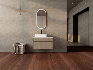 English Elm 32 Inch Floating Bathroom Vanity with Hand-Painted Ceramic Basin and Soft Close Storage Bouguer Walnut W999S00455