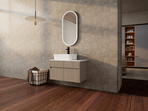 English Elm 32 Inch Floating Bathroom Vanity with Hand-Painted Ceramic Basin and Soft Close Storage Bouguer Walnut W999S00455