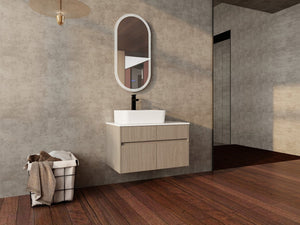 English Elm 32 Inch Floating Bathroom Vanity with Hand-Painted Ceramic Basin and Soft Close Storage Bouguer Walnut W999S00455