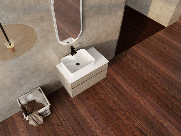 English Elm 32 Inch Floating Bathroom Vanity with Hand-Painted Ceramic Basin and Soft Close Storage Bouguer Walnut W999S00455
