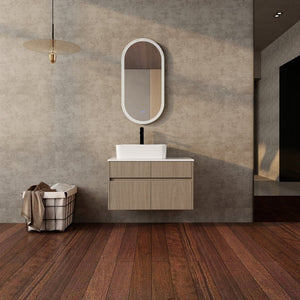 English Elm 32 Inch Floating Bathroom Vanity with Hand-Painted Ceramic Basin and Soft Close Storage Bouguer Walnut W999S00455