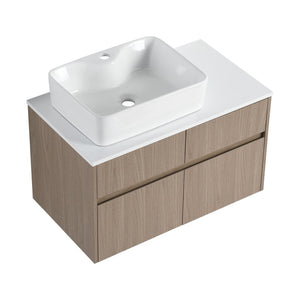 English Elm 32 Inch Floating Bathroom Vanity with Hand-Painted Ceramic Basin and Soft Close Storage Bouguer Walnut W999S00455
