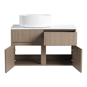 English Elm 32 Inch Floating Bathroom Vanity with Round Ceramic Basin and Wood Grain Soft Close Storage W999S00456