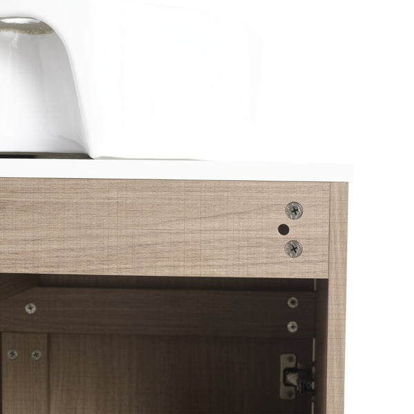 English Elm 32 Inch Floating Bathroom Vanity with Round Ceramic Basin and Wood Grain Soft Close Storage W999S00456