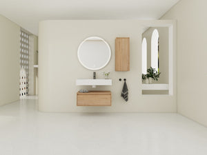 English Elm 30 Inch Floating Bathroom Vanity with Resin Sink Soft Close Drawer and Side Cabinet W999S00540