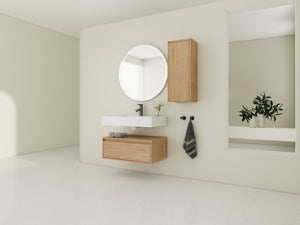English Elm 30 Inch Floating Bathroom Vanity with Resin Sink Soft Close Drawer and Side Cabinet W999S00540