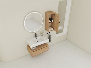 English Elm 30 Inch Floating Bathroom Vanity with Resin Sink Soft Close Drawer and Side Cabinet W999S00540