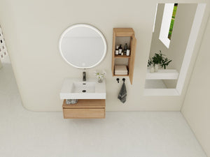 English Elm 30 Inch Floating Bathroom Vanity with Resin Sink Soft Close Drawer and Side Cabinet W999S00540